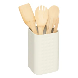 5Five Bestekhouder - Lepel, vork, spatel en tang - 12x12x30cm - Beige